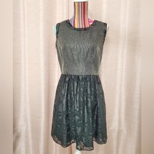 I Love Ronson Black Leopard Striped Dress Medium NWT